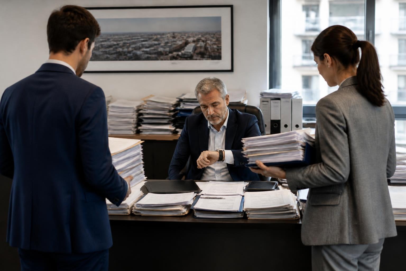 Imprenditore e manager analizzano soluzioni per imprenditore collo di bottiglia - PT Management